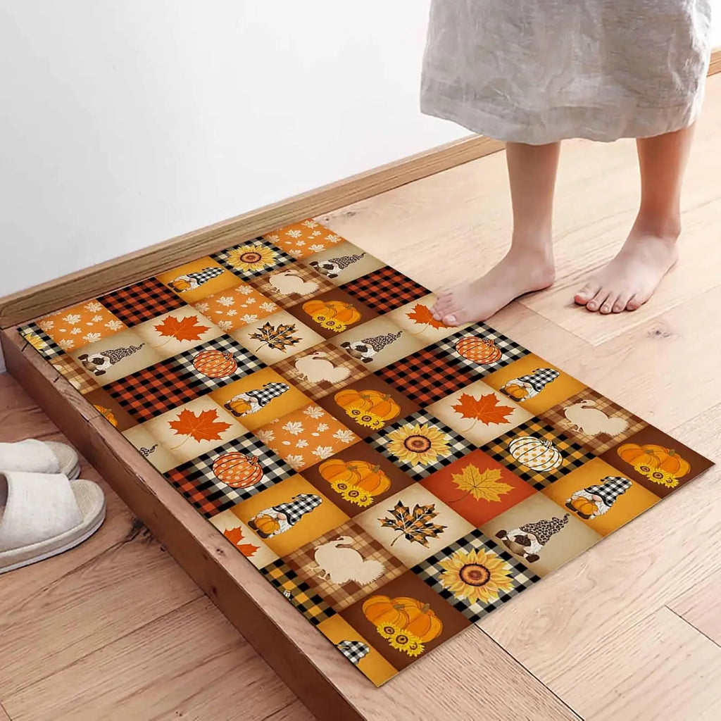 Cozy Fall Gnome Pumpkin Welcome Mat - Non-Slip Comfort